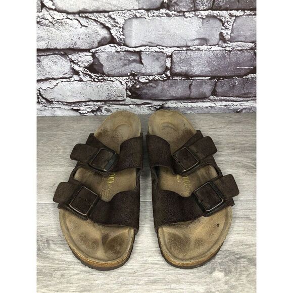 Birkenstock Arizona Mocha Brown Suede Leather Slides Sandals Women Sz 39EU/8.5M - Picture 2 of 16
